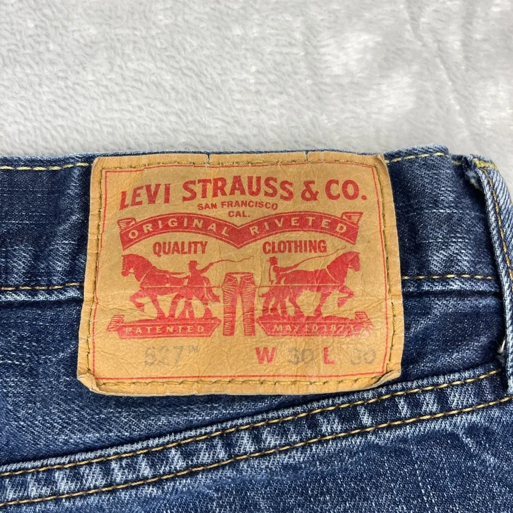 Levi's Jeans Mens 30x30 Blue Denim 527 Whiskered Faded Slim Bootcut Americana